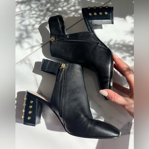Nine West Womens Ankle Boots Size 7 Black Faux Leather Heeled Studs Grunge Edgy - Picture 1 of 8